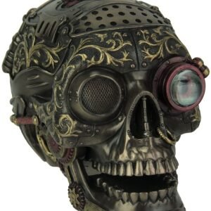 Magicun  Collection~Steampunk Style Human Skull Bronze Finished Statue with Movable Jaw