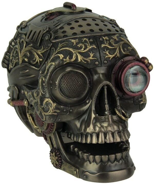 Magicun  Collection~Steampunk Style Human Skull Bronze Finished Statue with Movable Jaw