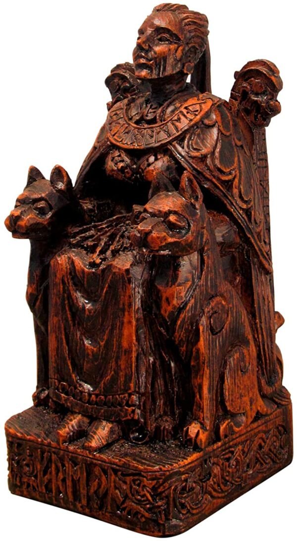 Magicun Altar~Dryad Design Seated Norse Goddess Freya Statue Wood Finish