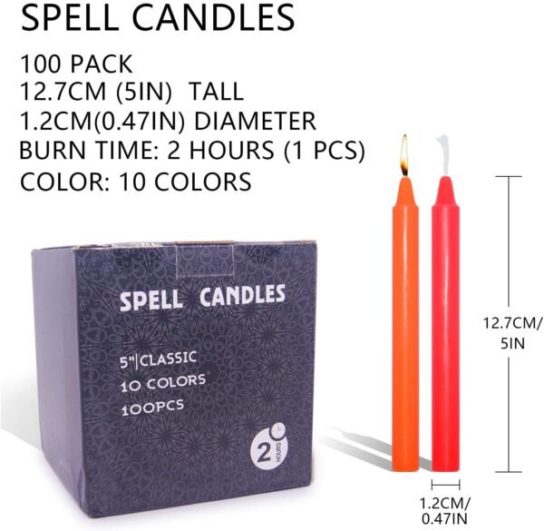 Witchcraft~Laskey 1/2 Inch Diameter x 5 Inch Tall Unscented Assorted Colors Mini Chime Spell Taper Candles, Set of 100
