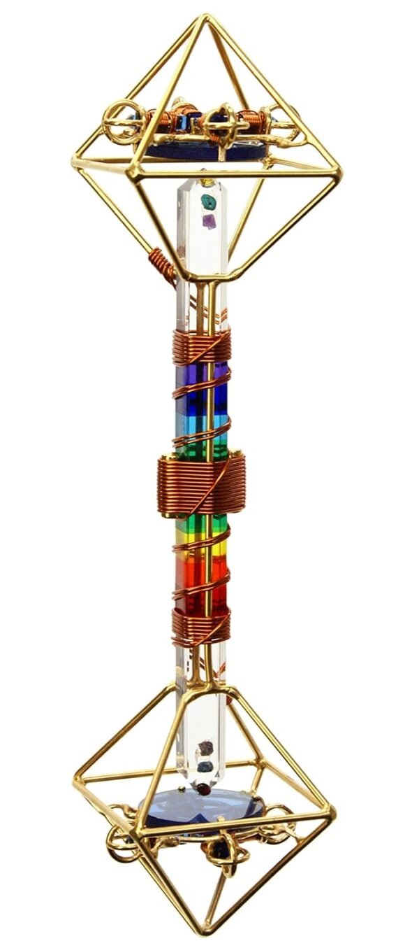 Crystal Wand - Meditation Healing Tool - Shambhala Solar Vajra with Magnets/Copper Wire/Metatron Star Crystal - 10" - Octahedron