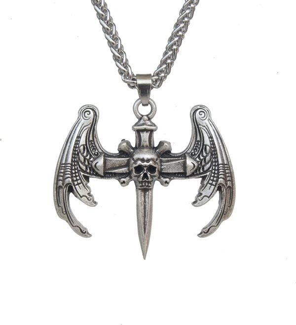 Gothic Hop Skull Cross with wing Pendant Necklace For Men Gift Jewelry