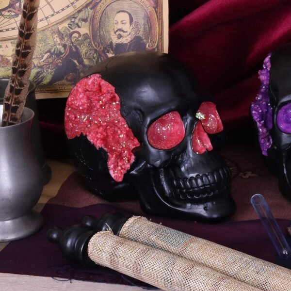 Dark Collection~Geode Black Red Gothic Glitter Skull Figurine, Polyresin, 17cm