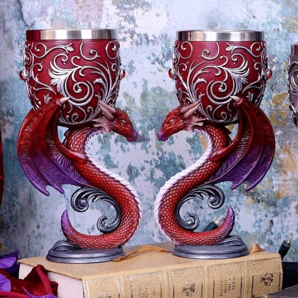 Magicun N.Giftware~Devotion Twin Dragon Heart Set of Two Goblets, Red, 18.5cm