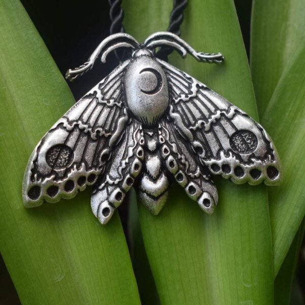 SanLan Death Head Moth Pendant Necklace Wicca Jewelry Goth Moth and The Moon