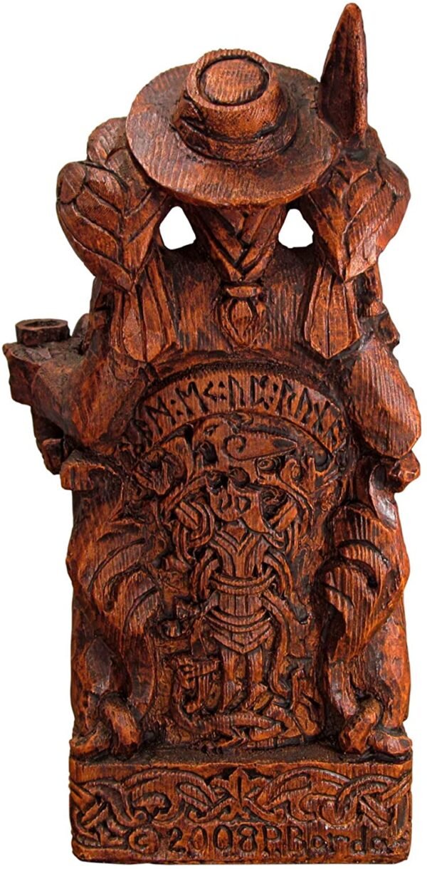 Magicun Altar~Dryad Design Seated Norse God Odin Statue Wood Finish