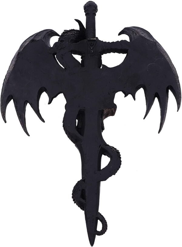 Artist Collections~ Spiral Draco Skull Dragon and Dagger Wall Plaque, Silver, 36.5cm