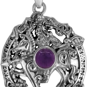 Sterling Silver Odin Sleipnir Pendant with Natural Amethyst