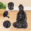 Magic  Collection~LIMEIDE Meditating Zen Buddha Statue Figurine Sitting Sculpture Decoration, Art Decoration with Natural Wood Beaded Necklace, Polyresin, Antique Bronze Look(17 Inch)