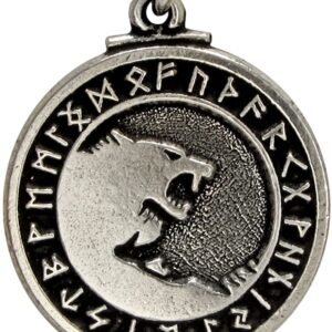 Soloman Pentant~Pewter Odin's Wolves Norse Rune Wolf Pendant