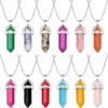 Witchcraft~12 Pieces Hexagonal Chakra Crystal Bullet Shape Gemstone Pendant Necklaces Pointed Quartz Stone Chain Necklaces Artificial Stone with Storage Bag