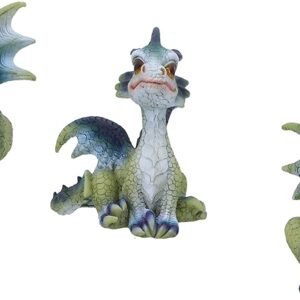 Fantasy Collection~ Triple Trouble Small Set of Three Dragon Infant Ornaments, Green, 15.5cm