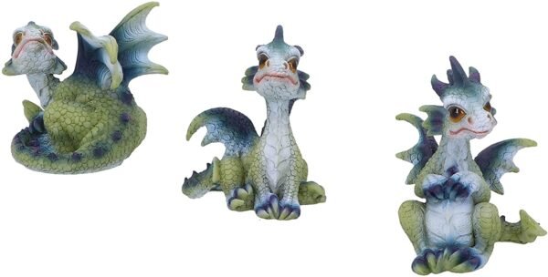 Fantasy Collection~ Triple Trouble Small Set of Three Dragon Infant Ornaments, Green, 15.5cm