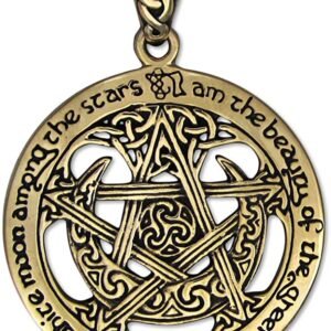 Magicun Altar~Bronze Extra Large Cut Out Moon Pentacle Pentagram Pendant