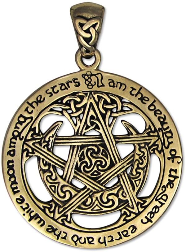 Magicun Altar~Bronze Extra Large Cut Out Moon Pentacle Pentagram Pendant