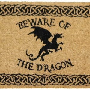 Nemesis Now Beware of the Dragon Doormat 2cm Brown, PVC Backed Brush Coco, 45 x 75cm
