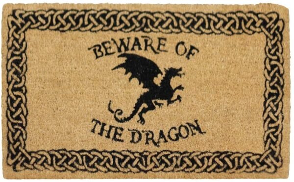 Nemesis Now Beware of the Dragon Doormat 2cm Brown, PVC Backed Brush Coco, 45 x 75cm