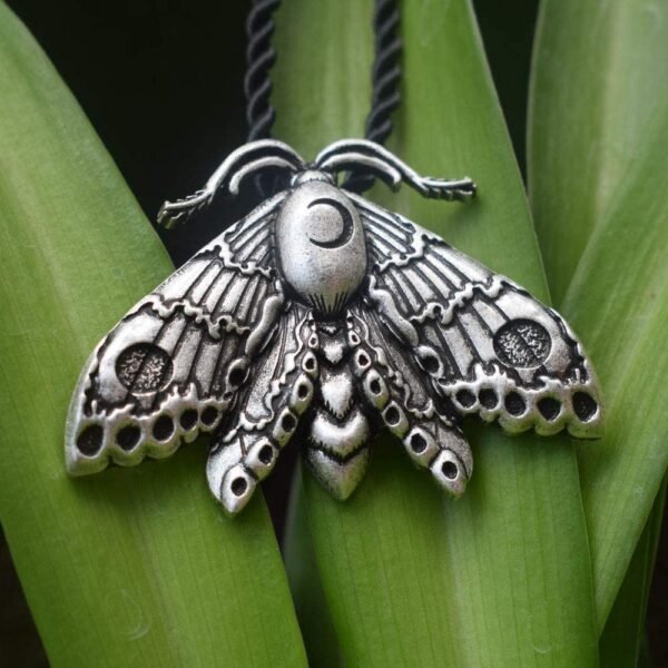 SanLan Death Head Moth Pendant Necklace Wicca Jewelry Goth Moth and The Moon