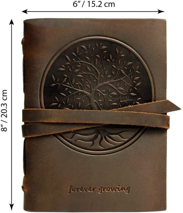 Witchcraft~Leather Journal Tree of Life Notebook Embossed Handmade Travel Diary, A5 Vintage Writing Bound for Men for Women Genuine Antique Rustic Leather 6"x8" Engraved Paper Perfect for Notes Sketchbook + Pen