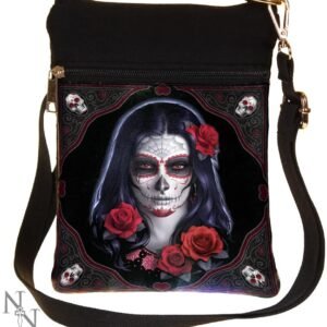 Artist Collections~ B2348F6 Sugar Skull James Ryman Shoulder Bag 23cm Black, PU and Canvas