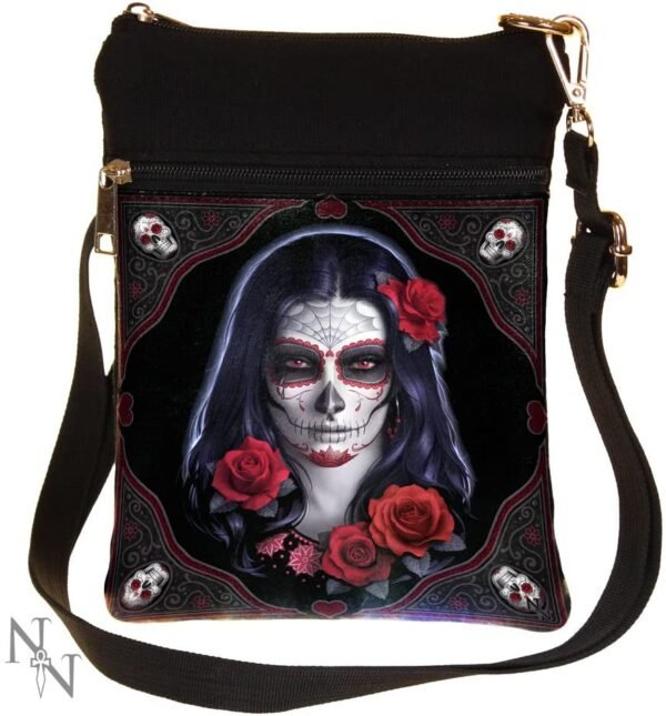 Artist Collections~ B2348F6 Sugar Skull James Ryman Shoulder Bag 23cm Black, PU and Canvas