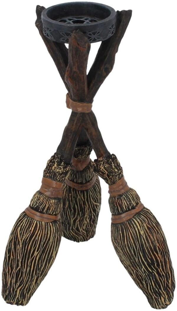 Wiccan Collection~Broomstick Tea Light 20.5cm Candle Holder, Brown