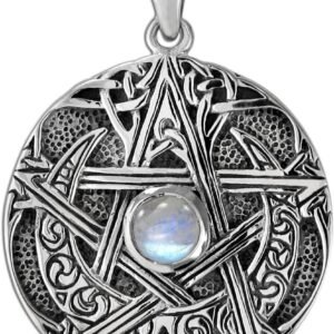 71_lwXwOfsL._AC_SL1200 Sterling Silver Moon Goddess Pentacle Pendant with Natural Rainbow Moonstone