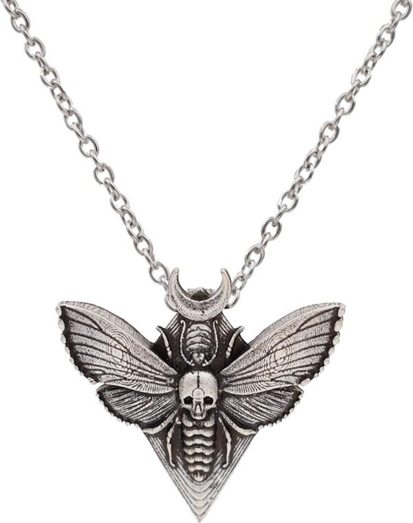 SanLan Death Head Moth Pendant Necklace Wicca Jewelry Goth Moth and The Moon