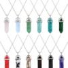 Witchcraft~12 Pieces Hexagonal Chakra Crystal Bullet Shape Gemstone Pendant Necklaces Pointed Quartz Stone Chain Necklaces Artificial Stone with Storage Bag