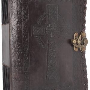 Wiccan Collection~Celtic Cross Leather Journal With Lock 28cm Brown
