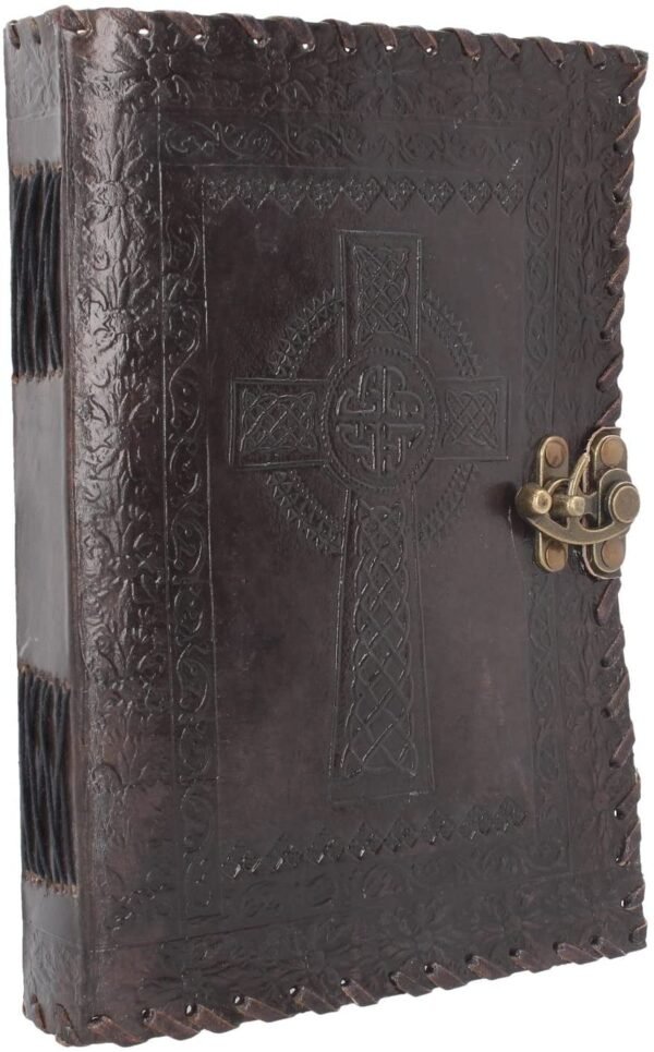 Wiccan Collection~Celtic Cross Leather Journal With Lock 28cm Brown