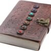 Home Decor~Leather Book of Shadows Journal, Supernatural Notebook with Chakra Gem Stones Healing Crystals and Latch, by AzureGreen (Brown Single Lock)