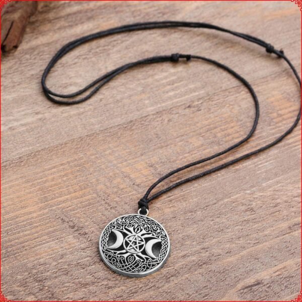 Witchcraft~MIXIA Celttic Knot Triple Moon Pentagram Pentacle Star Wicca Pendant Necklace Round Pagan Jewelry