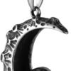 Gothic Retro Moon Crescent Skull Stainless Steel Pendant Necklace 22+2 Inch Chain
