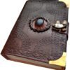 Witchcraft~Embossed Leather Blue Stone 120 Page Unlined Journal with Clasp (Brown)