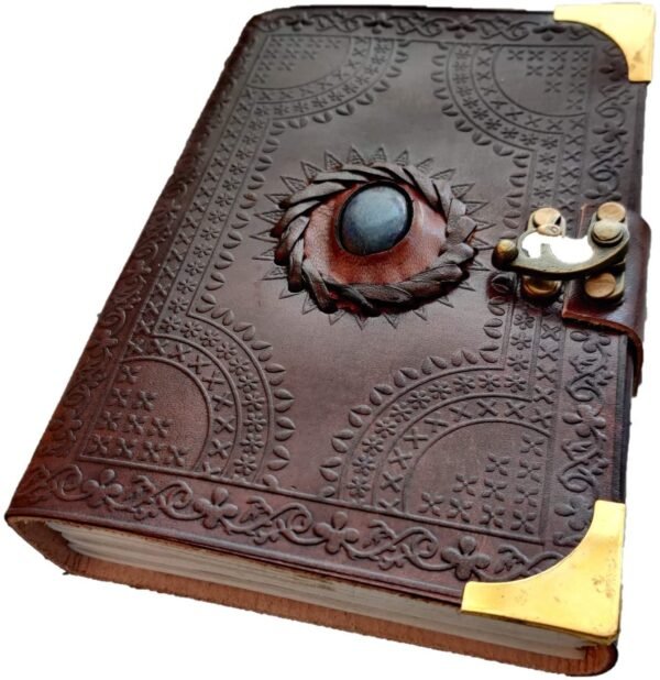 Witchcraft~Embossed Leather Blue Stone 120 Page Unlined Journal with Clasp (Brown)
