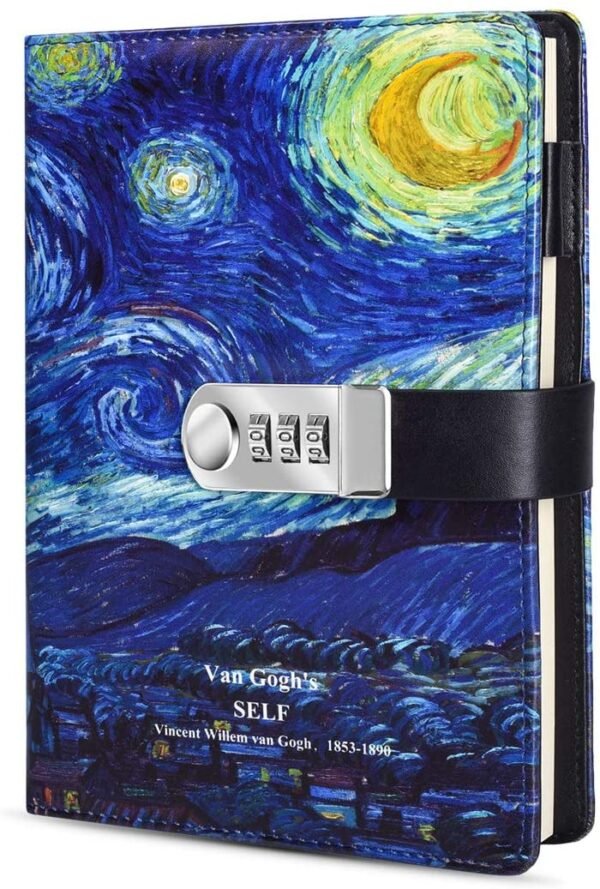 Witchcraft~Starry Diary with Lock, A5 PU Leather Journal with Combination Lock Digital Password Notebook Combination Locking Journal Diary (Starry 6)