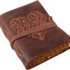 Witchcraft~Large Leather Journal for Women - Vintage Leather Bound Journal - Antique Paper - Beautiful Embossed Heart Leather Sketchbook- For Sketching and Writing 240 Pages (11.5" x 8.25" (A4), Red Brown)