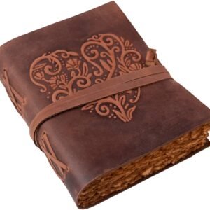 Witchcraft~Large Leather Journal for Women - Vintage Leather Bound Journal - Antique Paper - Beautiful Embossed Heart Leather Sketchbook- For Sketching and Writing 240 Pages (11.5" x 8.25" (A4), Red Brown)