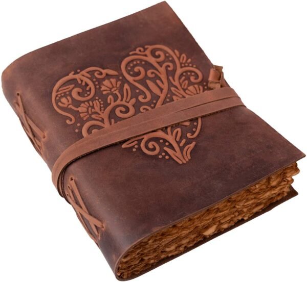 Witchcraft~Large Leather Journal for Women - Vintage Leather Bound Journal - Antique Paper - Beautiful Embossed Heart Leather Sketchbook- For Sketching and Writing 240 Pages (11.5" x 8.25" (A4), Red Brown)