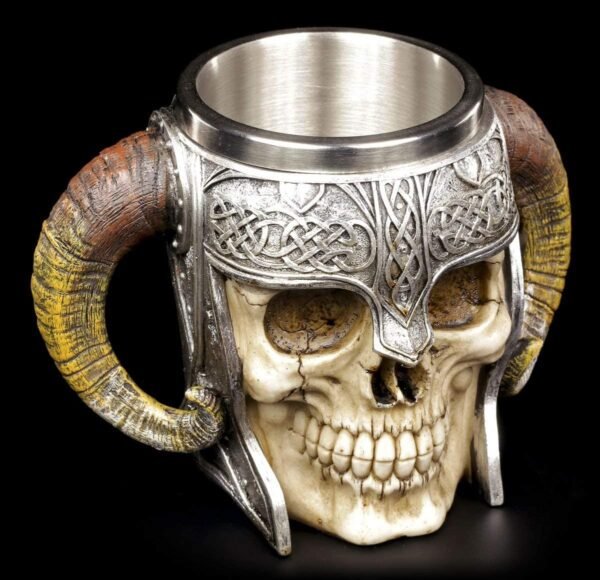 Mythology Collection~ B2091F6 Viking Skull Tankard Mug 16cm Brown