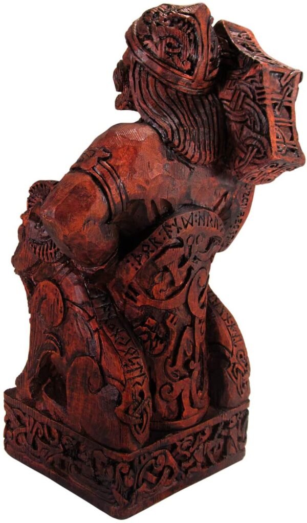 Magicun Altar~Dryad Design Seated Norse God Thor Statue Wood Finish