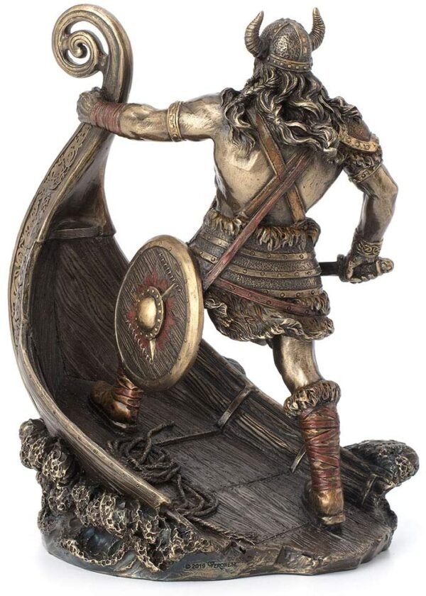 Magic  Collection~9.5 Inch Norse Viking Warrior Standing On Long Ship Prow Antique Bronze Finish Statue