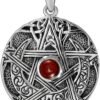 Sterling Silver Moon Goddess Pentacle Pendant with Natural Garnet