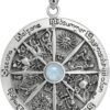 Sterling Silver Wheel of the Year Pendant with Natural Rainbow Moonstone; 1.75 Inch Diameter