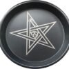 Pentagram and Triple Moon Altar Ritual Burning Candle Holder Plate Bowl - Diameter 7inch Height 0.8inch Carbon Steel Offering Incense Burning Flat Bowl for Smudging Decoration