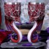 Magicun N.Giftware~Devotion Twin Dragon Heart Set of Two Goblets, Red, 18.5cm