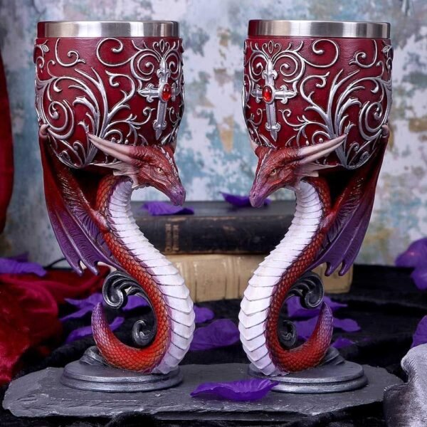 Magicun N.Giftware~Devotion Twin Dragon Heart Set of Two Goblets, Red, 18.5cm