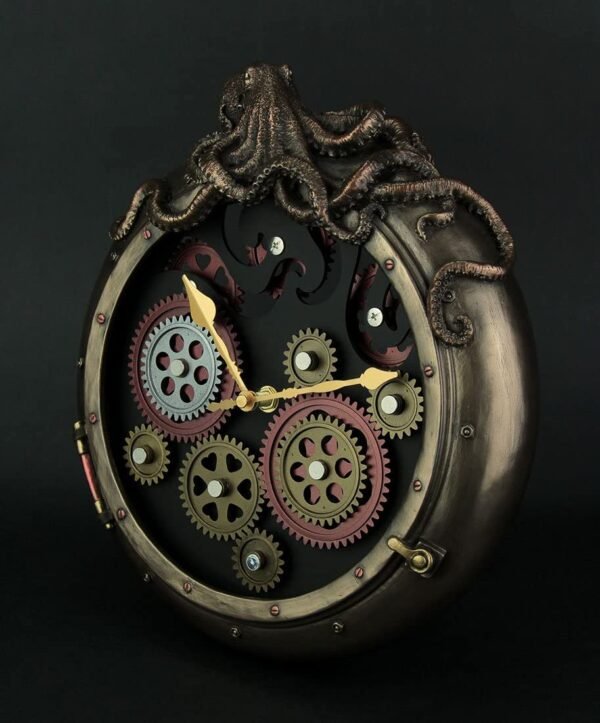 Magic  Collection~Steampunk Bronze Finish Octopus Porthole Wall Clock with Moving Gears