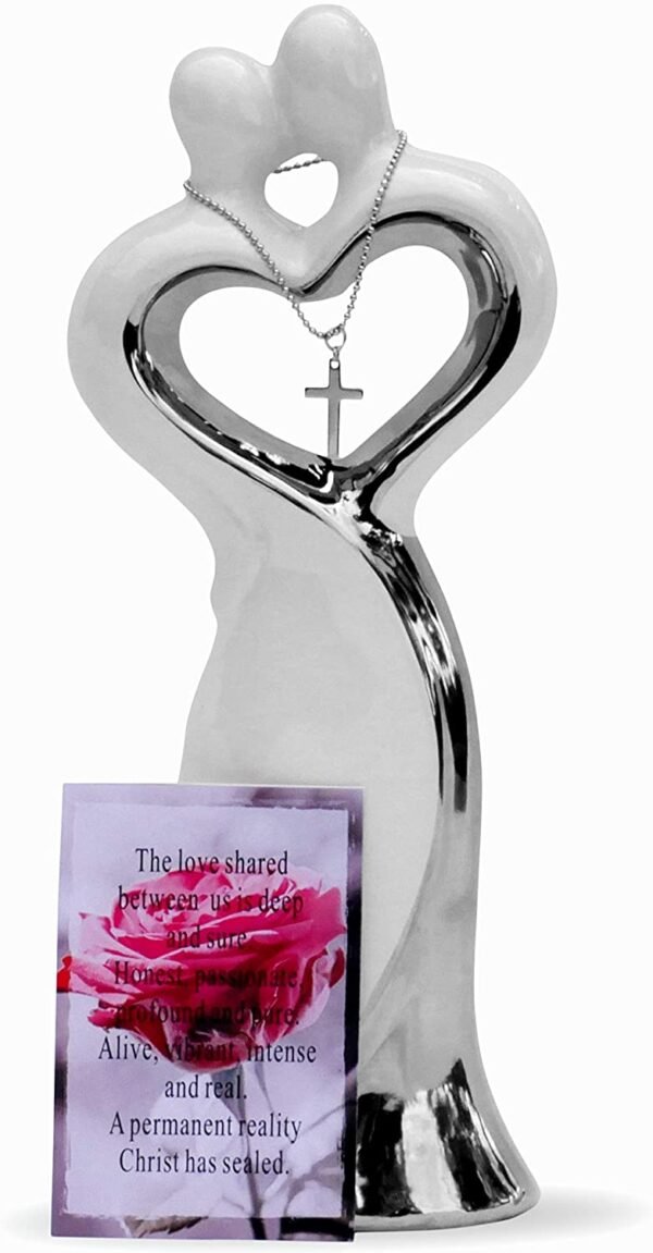 Magic  Collection~epiphaneia Christian Wedding Statue with Poem and Cross in Heart - Wedding Gifts for The Couple in Love, Engagement, Anniversary, Bridal Shower, Present for Bride & Groom, Religious Marriage